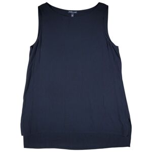 Eileen Fisher Silk Crepe Long Tank Top Womens Medium Black Tunic Layering Basics